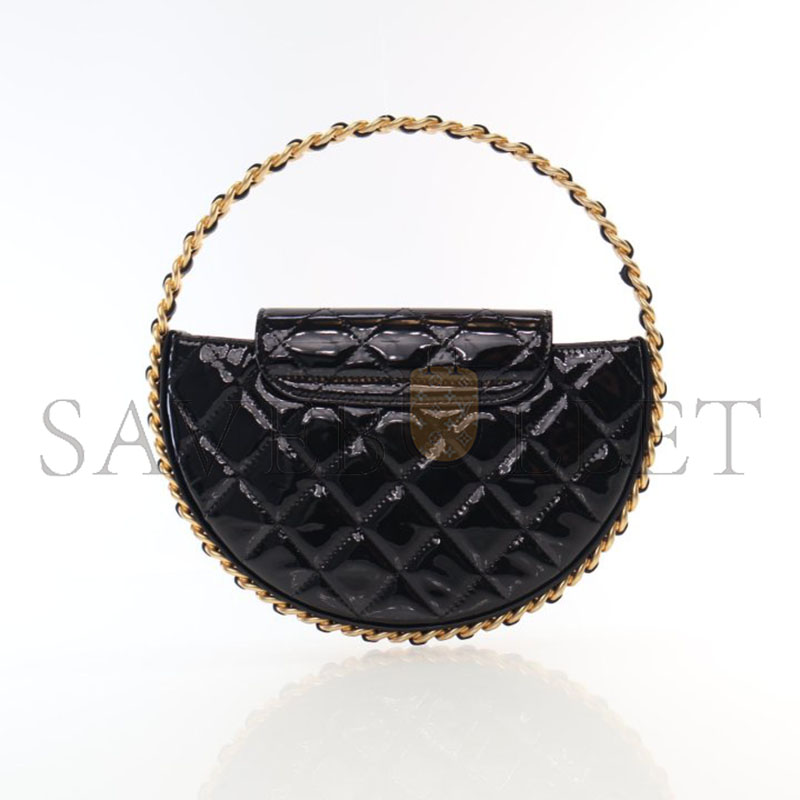 CHANEL PATENT CALFSKIN QUILTED CHAIN HOOP BAG BLACK AP3585 (23*23*3cm)
